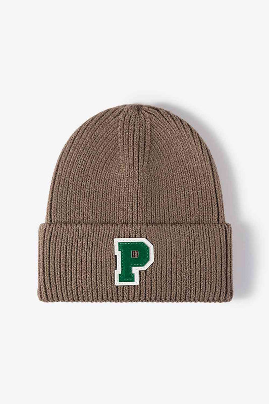 Parks and Wrecks Letter Patch Cuffed Knit Beanie